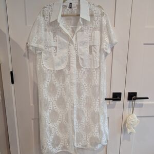 White Lace Shirt Dress